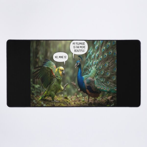 Item preview, Funny Parrot and Peacock Plumage Argument Wildlife Humor Art designed and sold by AfresStudio.