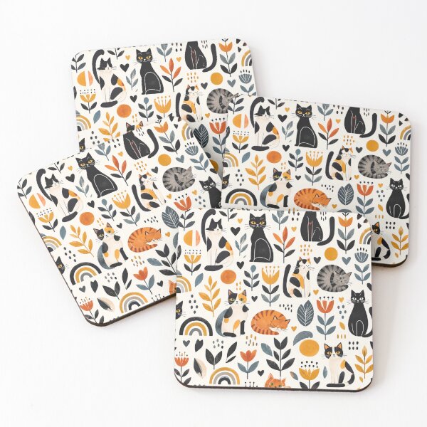 Item preview, Cute Scandinavian Cat Pattern | Nordic Floral Cat Design designed and sold by Aramdesing.