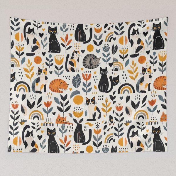 Item preview, Cute Scandinavian Cat Pattern | Nordic Floral Cat Design designed and sold by Aramdesing.