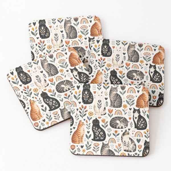 Item preview, Cute Scandinavian Cat Pattern | Nordic Floral Cat Design designed and sold by Aramdesing.