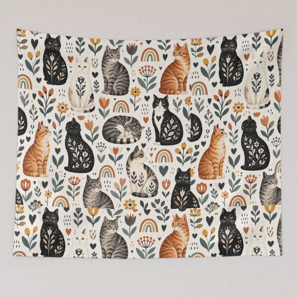 Item preview, Cute Scandinavian Cat Pattern | Nordic Floral Cat Design designed and sold by Aramdesing.