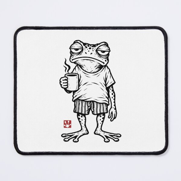 Item preview, Copy of Morning Rude Funny Tired Frog Coffee Vintage Linocut designed and sold by Kumabushi.