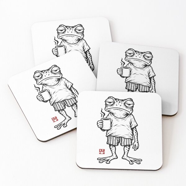 Item preview, Copy of Morning Rude Funny Tired Frog Coffee Vintage Linocut designed and sold by Kumabushi.