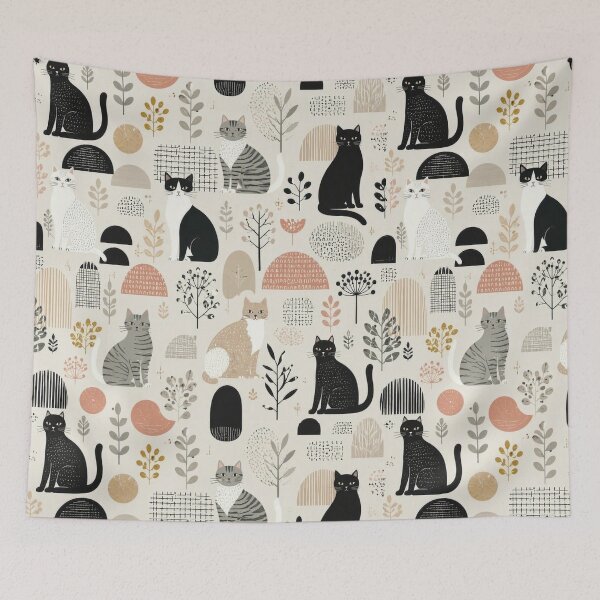 Item preview, Cute Scandinavian Cat Pattern | Nordic Floral Cat Design designed and sold by Aramdesing.