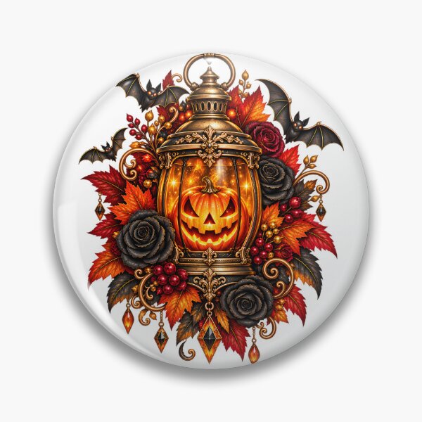 Item preview, Gothic Halloween Lantern – Glowing Pumpkin, Roses & Autumn Leaves designed and sold by Clothes With Smiling Animals Walt Gral.