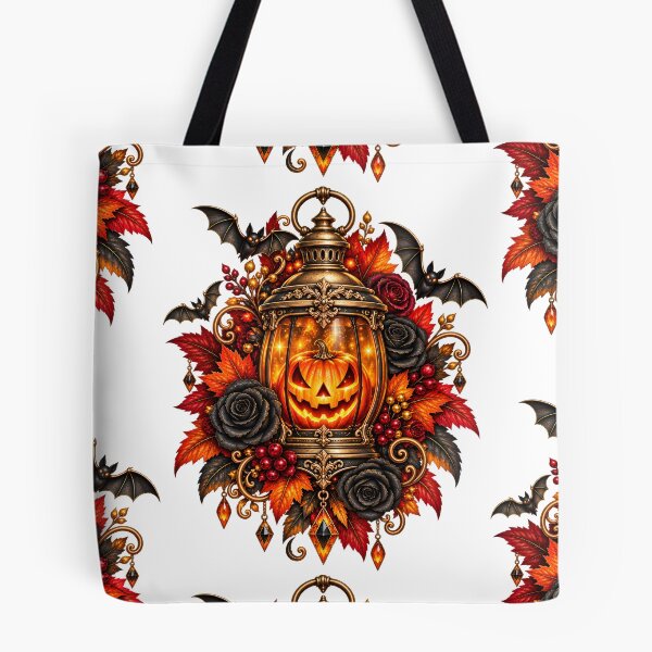 Item preview, Gothic Halloween Lantern – Glowing Pumpkin, Roses & Autumn Leaves designed and sold by Clothes With Smiling Animals Walt Gral.