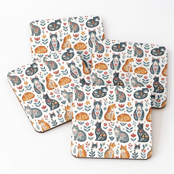 Item preview, Cute Scandinavian Cat Pattern | Nordic Floral Cat Design designed and sold by Aramdesing.