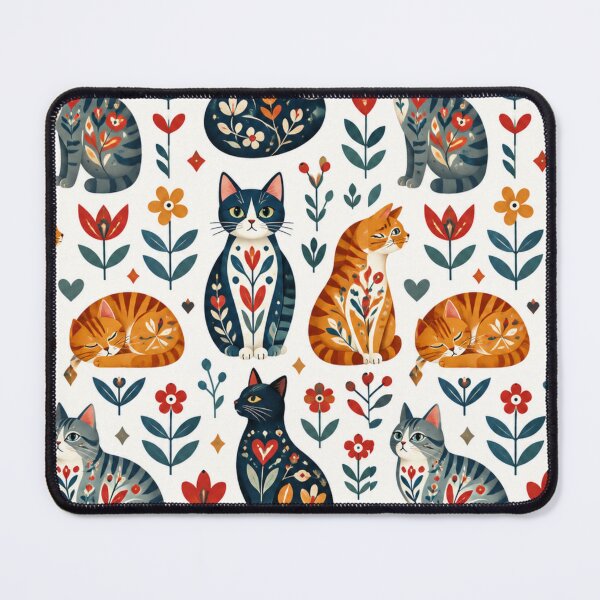 Item preview, Cute Scandinavian Cat Pattern | Nordic Floral Cat Design designed and sold by Aramdesing.