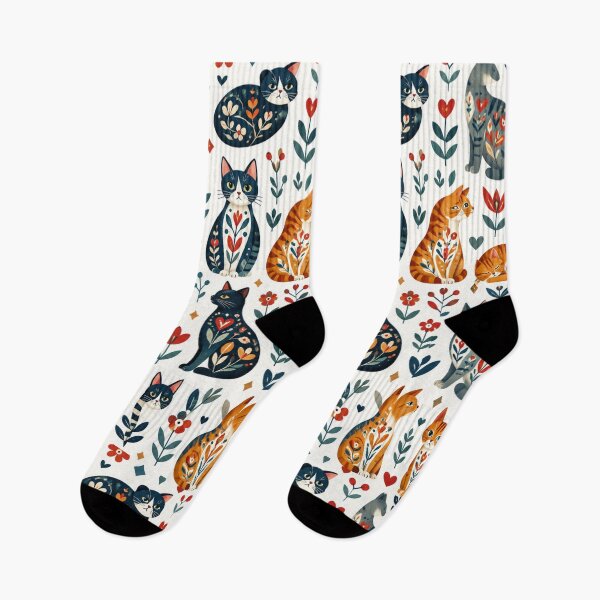 Item preview, Cute Scandinavian Cat Pattern | Nordic Floral Cat Design designed and sold by Aramdesing.