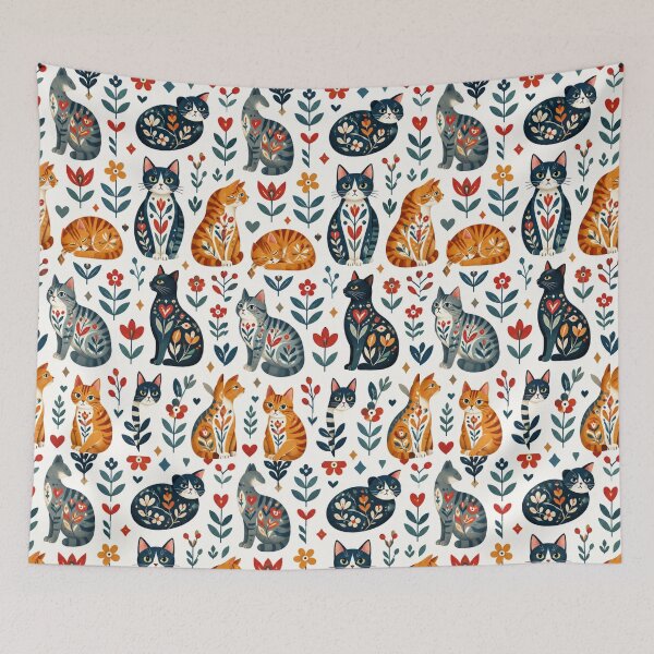 Item preview, Cute Scandinavian Cat Pattern | Nordic Floral Cat Design designed and sold by Aramdesing.