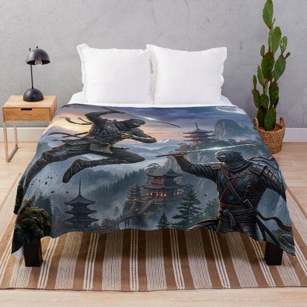 Item preview, Ninja Duel at Moonlit Mountain Cliff | Japanese Fantasy Art designed and sold by Artsy Universe.