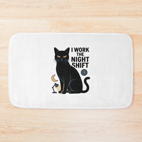 Item preview, Funny Black Cat I Work The Night Shift Quote Graphic designed and sold by mood-draftsman.