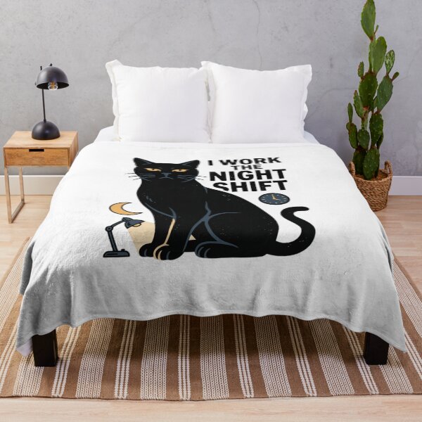 Item preview, Funny Black Cat I Work The Night Shift Quote Graphic designed and sold by mood-draftsman.