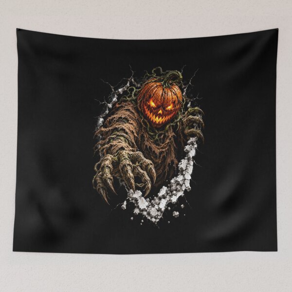 Item preview, Pumpkin Demon Breaking Through the Wall – Scary Halloween Horror Monster designed and sold by Kruti Collection.
