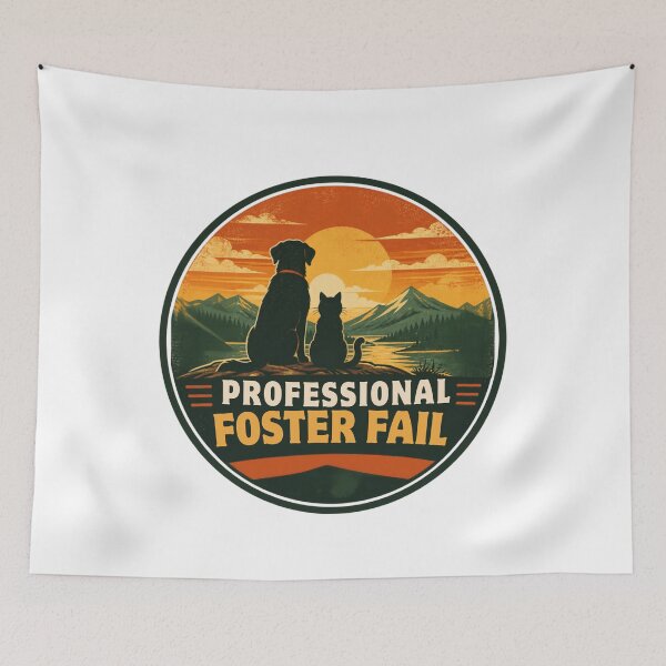 Item preview, Professional Foster Fail - Funny Dog and Cat Sunset Retro Badge designed and sold by Neurospicy Trolls.