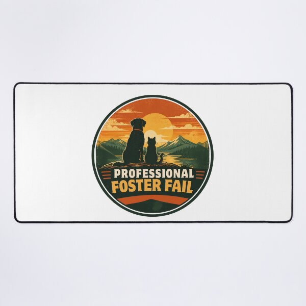 Item preview, Professional Foster Fail - Funny Dog and Cat Sunset Retro Badge designed and sold by Neurospicy Trolls.