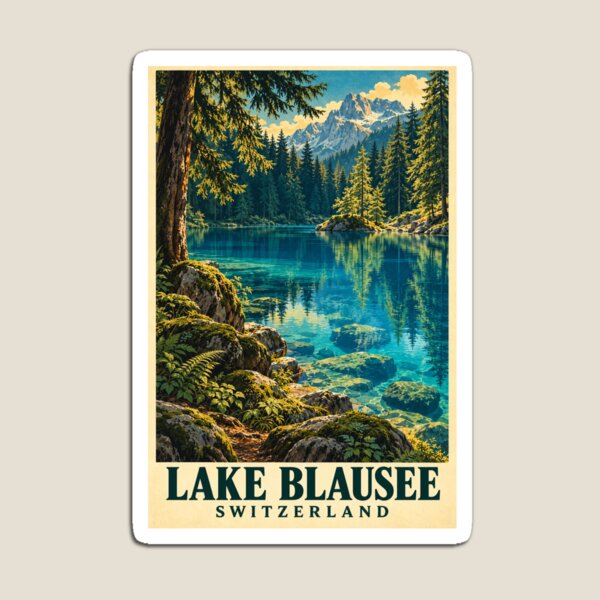 Item preview,  Lake Blausee Switzerland Vintage Travel Poster designed and sold by Dream City Prints.