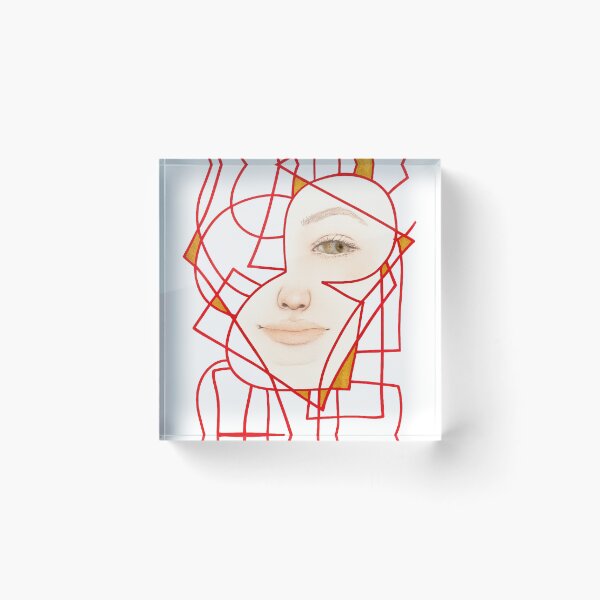 Item preview, Fragmented Self, Red Geometric Woman Portrait designed and sold by ArithraStudio.
