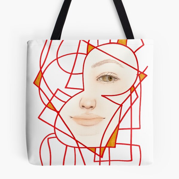 Item preview, Fragmented Self, Red Geometric Woman Portrait designed and sold by ArithraStudio.