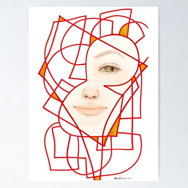 Item preview, Fragmented Self, Red Geometric Woman Portrait designed and sold by ArithraStudio.