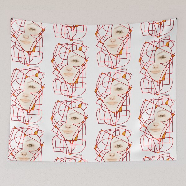 Item preview, Fragmented Self, Red Geometric Woman Portrait designed and sold by ArithraStudio.