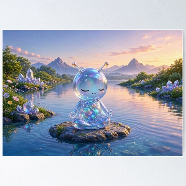 Item preview, Medanix: Cute Zen Alien Meditating on Water Art designed and sold by Breezes-of-Ida.