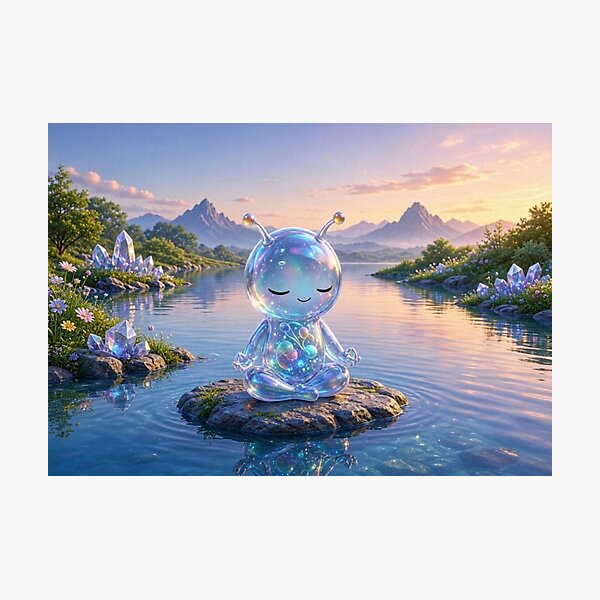 Item preview, Medanix: Cute Zen Alien Meditating on Water Art designed and sold by Breezes-of-Ida.