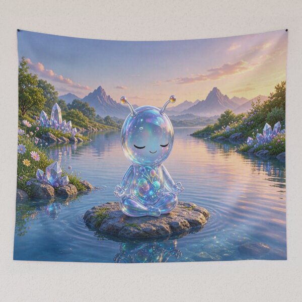 Item preview, Medanix: Cute Zen Alien Meditating on Water Art designed and sold by Breezes-of-Ida.
