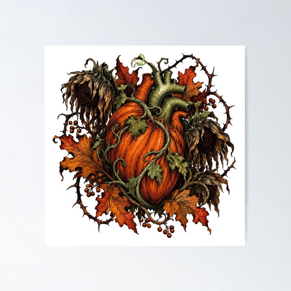 Item preview, Pumpkin Heart Gothic Botanical Flora Halloween Macabre designed and sold by chattsuede.