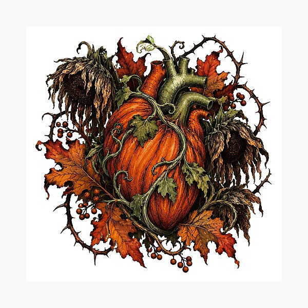 Item preview, Pumpkin Heart Gothic Botanical Flora Halloween Macabre designed and sold by chattsuede.