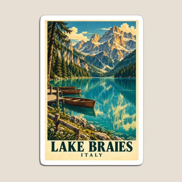 Item preview,  Lake Braies Italy Vintage Travel Poster designed and sold by Dream City Prints.