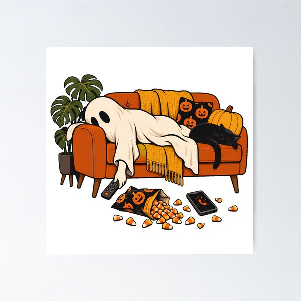 Item preview, Exhausted Ghost Sofa Sleeping Cat Autumn Homebody designed and sold by chattsuede.