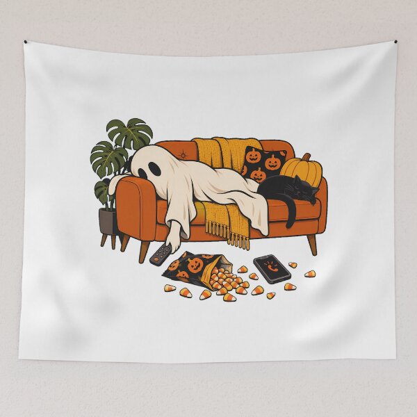 Item preview, Exhausted Ghost Sofa Sleeping Cat Autumn Homebody designed and sold by chattsuede.