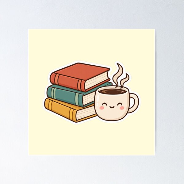 Item preview, Books And Coffee Icon Cute Sticker Design designed and sold by Inkworksbyshery.