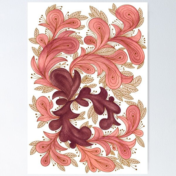 Item preview, Blush Burgundy and Gold Ornamental Floral Pattern designed and sold by ArithraStudio.
