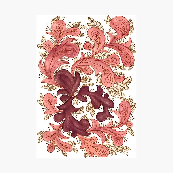 Item preview, Blush Burgundy and Gold Ornamental Floral Pattern designed and sold by ArithraStudio.