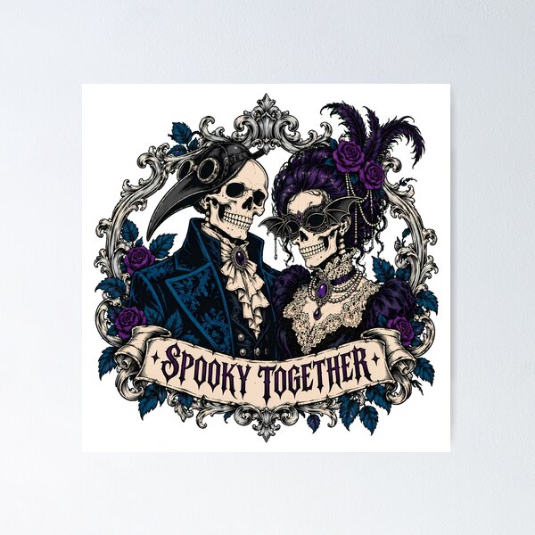 Item preview, Skeleton Couple Plague Doctor Masquerade Goth Halloween designed and sold by chattsuede.