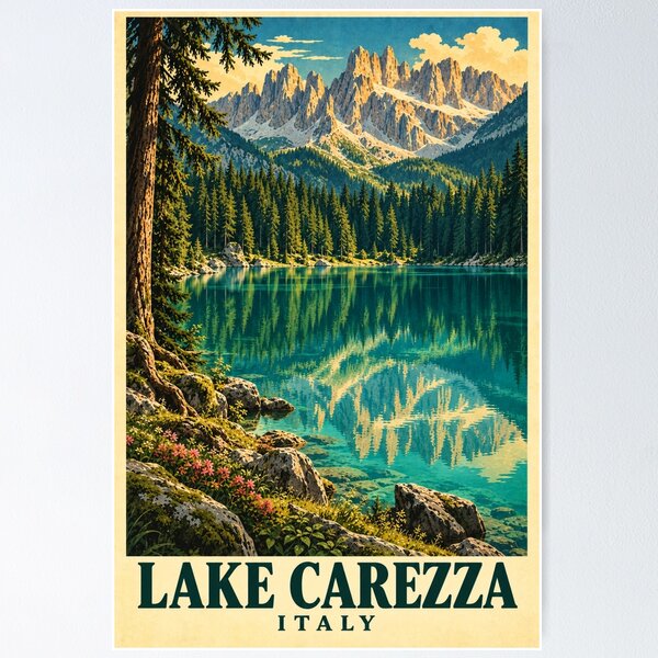 Item preview,  Lake Carezza Italy Vintage Travel Poster designed and sold by Dream City Prints.