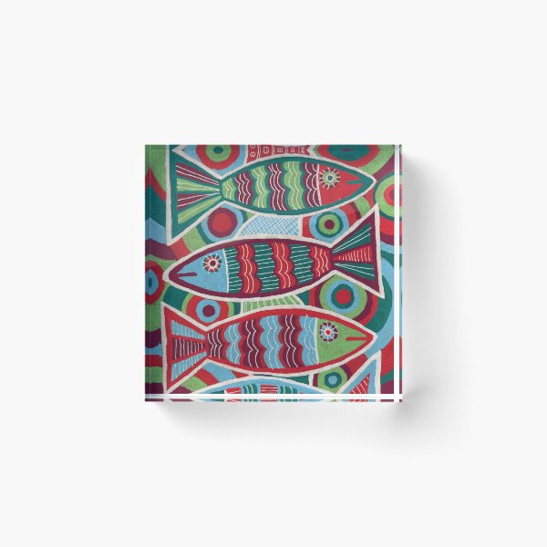 Item preview, Folk Art Sardines in Red and Teal designed and sold by Fani*.