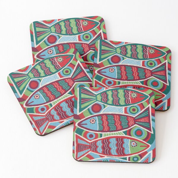 Item preview, Folk Art Sardines in Red and Teal designed and sold by Fani*.