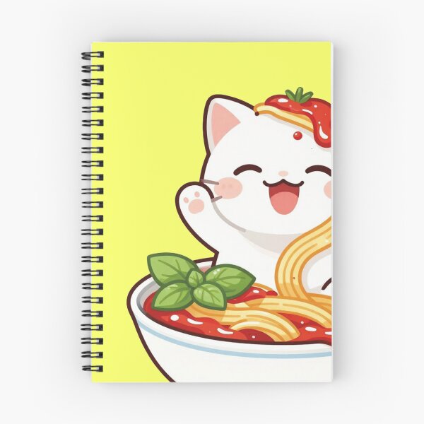 Item preview, cute kawaii cat in spaghetti bowl italian food illustration designed and sold by WildArtIT.
