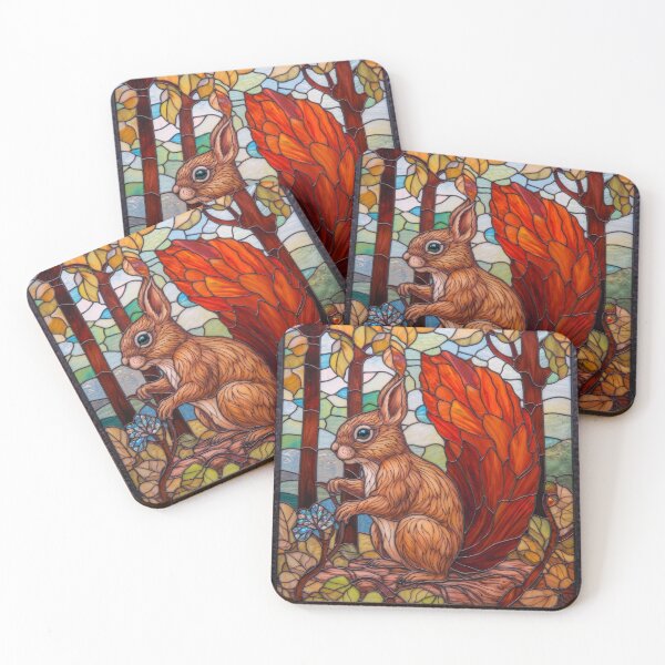 Item preview, Autumn Stained Glass Red Squirrel Design designed and sold by pinkal.