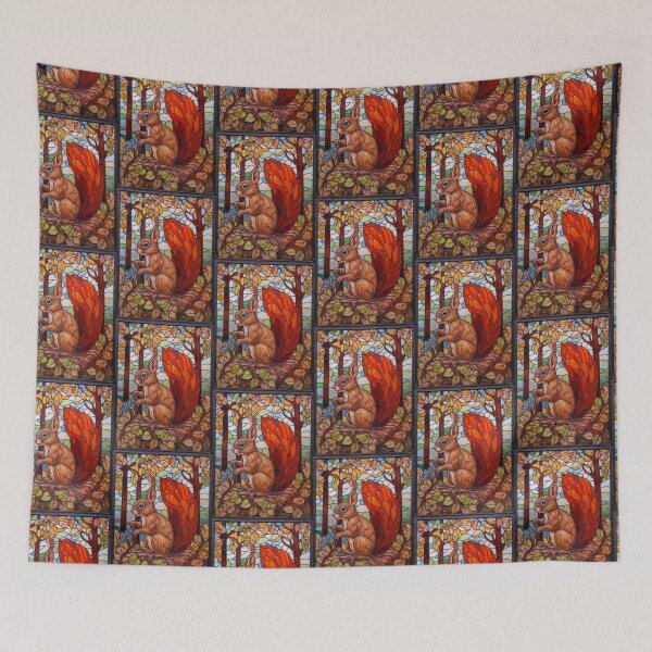 Item preview, Autumn Stained Glass Red Squirrel Design designed and sold by pinkal.