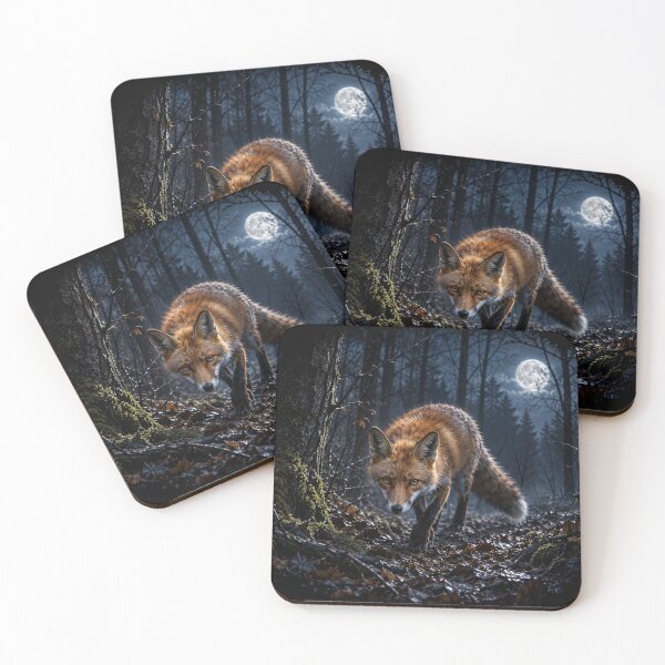 Item preview, Red Fox Prowling Through a Moonlit Forest designed and sold by RKWSHOP.
