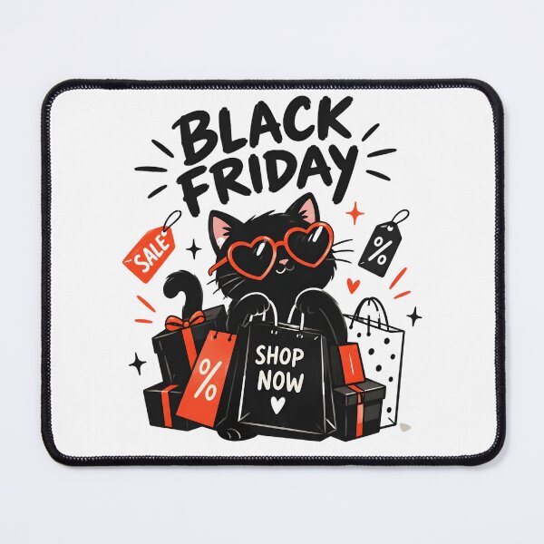 Item preview, Black Friday Kitten with Shopping Bags and Discount Sales designed and sold by DoveArtDesigns.