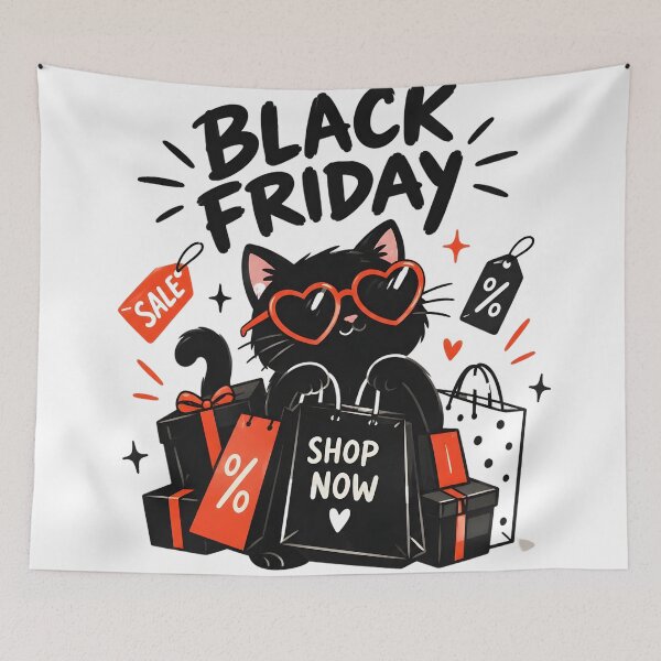 Item preview, Black Friday Kitten with Shopping Bags and Discount Sales designed and sold by DoveArtDesigns.