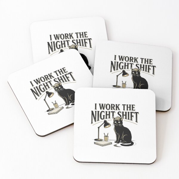 Item preview, Funny Black Cat I Work The Night Shift Desk Typography designed and sold by mood-draftsman.