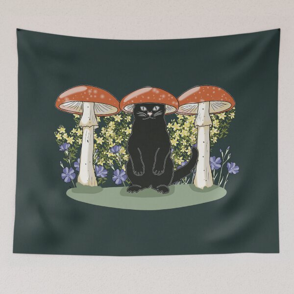 Item preview, Cat Mushroom Hat Cottagecore Goblincore Botanical Art designed and sold by LeshanArt.