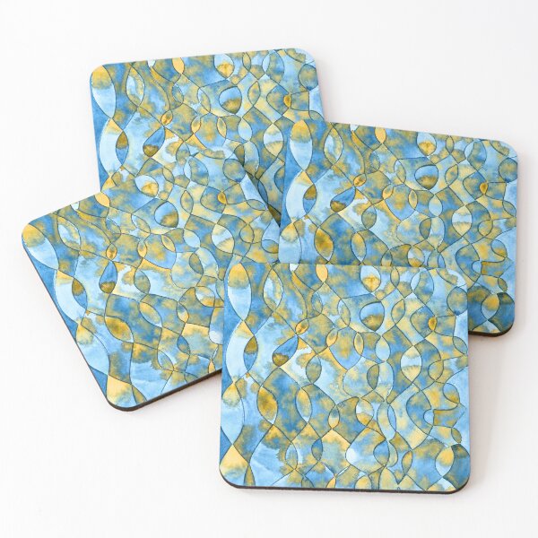 Item preview, Golden Currents, Blue and Ochre Organic Abstract designed and sold by ArithraStudio.