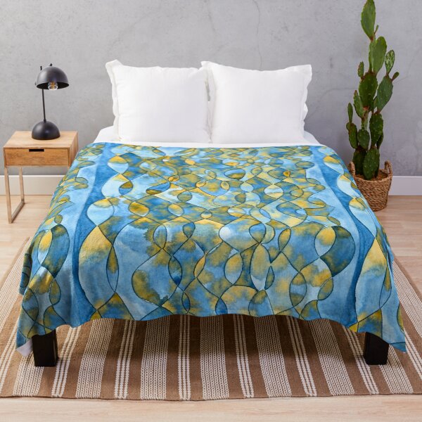 Item preview, Golden Currents, Blue and Ochre Organic Abstract designed and sold by ArithraStudio.